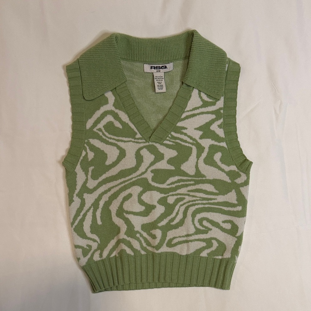 Y2K - RSQ Olive and Cream V-Neck Sweater Vest